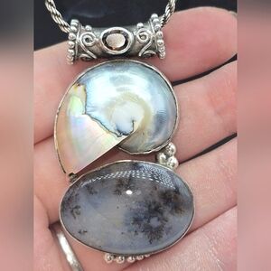 Sterling Silver Sea Shell & Moss Opal Necklace